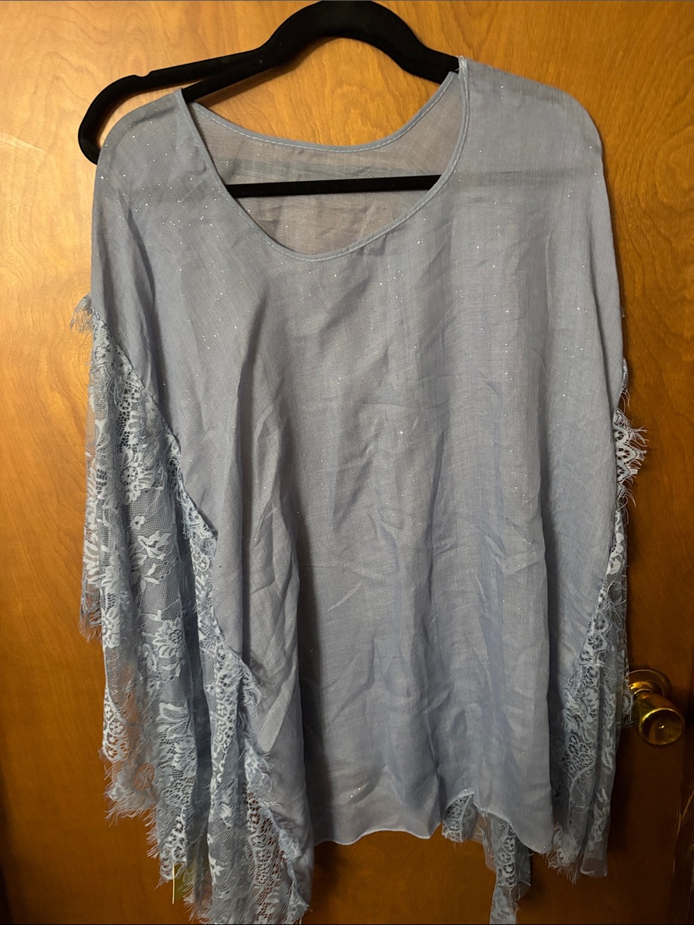 Light Blue Lace-Trim Women's Top cover up